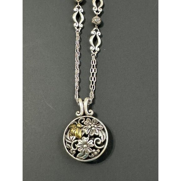 Brighton Floral Trellis Bee Flower Long Necklace 17” Silver Tone Statement Chain - Picture 9 of 12